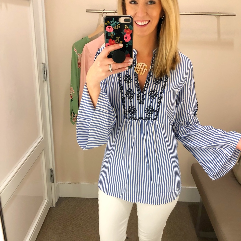 Navy and White Striped Blouse
